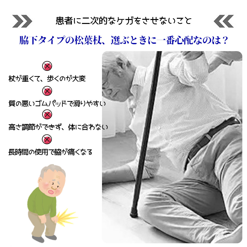 松葉杖 高さ調節可能 身長145~195cm対応 軽量 疲れにくい 安定 ネジ固定 脱落防止 耐摩耗ゴム 耐久性 男性用 女性用 介護 リハビリ 骨折後 歩行補助 福祉用具 GYSLG-01 - 画像 (2)